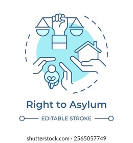 Asylum right soft blue concept icon. Social protection, shelter. Society support. Round shape line illustration. Abstract idea. Graphic design. Easy to use in infographic, presentation