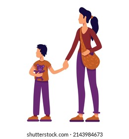 Asylum seeking mother and little son semi flat color vector characters. Standing figures. Full body people on white. Simple cartoon style illustration for web graphic design and animation