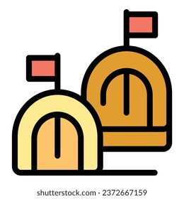 Asylum tent icon outline vector. War refugee. Migrant seeker color flat