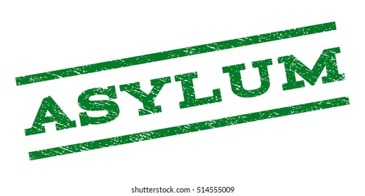 Asylum watermark stamp. Text caption between parallel lines with grunge design style. Rubber seal stamp with dirty texture. Vector green color ink imprint on a white background.