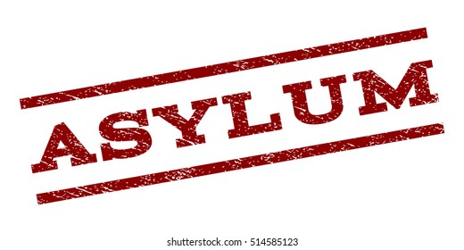 Asylum watermark stamp. Text tag between parallel lines with grunge design style. Rubber seal stamp with scratched texture. Vector dark red color ink imprint on a white background.