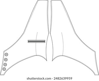 asymetrical single sided single sleeve vest technical drawing flat sketch
