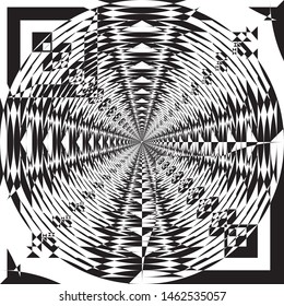 Asymetrivcal vortex of shapes fan illusion arabesque satelite  inspired strukture abstract cut art deco illustration on transparent background