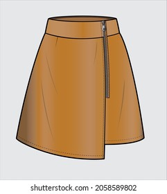 ASYMETTRIC WRAP LEATHER SKIRT WITH ZIPPER DETAI FOR WOMEN AND TEEN GIRLS