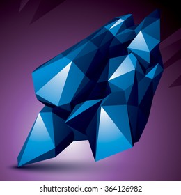 Asymmetric 3D abstract blue object, bright geometric spatial form. Technology cybernetic dimensional element