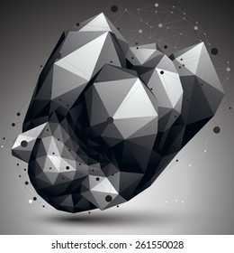 Asymmetric 3D abstract object with connected lines and dots, geometric form with lattice structure.