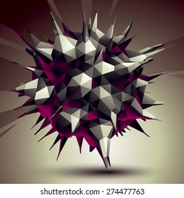 Asymmetric 3D abstract object, monochrome geometric spatial form. Render and modeling.