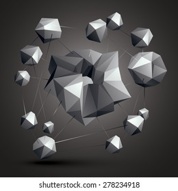Asymmetric 3D abstract object, monochrome geometric spatial form. Render and modeling. Complicated construction