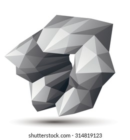 Asymmetrisches abstraktes 3D-Objekt, monochrome geometrische räumliche Form. 