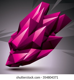 Asymmetric 3D abstract object, purple geometric spatial form. Geometric perspective shape
