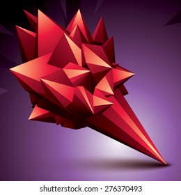 Objeto abstracto asimétrico 3D, forma espacial geométrica roja. Procesar y modelar.