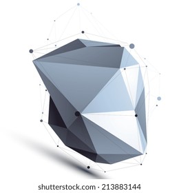 Asymmetric abstract grayscale 3D shape, misshapen vector digital contrast lattice object.