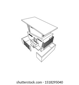 asymmetric architectural building concept, isolated line art images