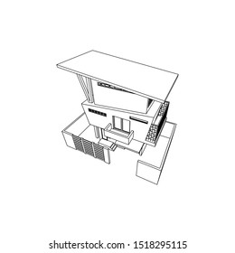 asymmetric architectural building concept, isolated line art images