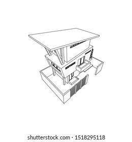 asymmetric architectural building concept, isolated line art images