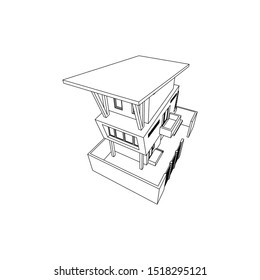 asymmetric architectural building concept, isolated line art images