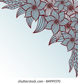 asymmetric background with the composition of blue flowers in the corner