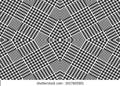 Asymmetric checkered irregular hounds tooth print with English motifs. Seamless vector pattern with black and white geometric elements. Textile design with English motifs. Winter collection.