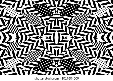 Asymmetric checkered irregular hounds tooth print with English motifs. Seamless vector pattern with black and white geometric elements. Textile design with English motifs. Winter collection.