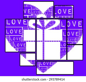 asymmetric cubic picture frame background with love heart and type font love words together with gift and present packaging box together vector print pattern decorative valentines day graphic design