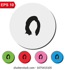 Asymmetric cut hair silhouette. Woman hairstyle flat round colorful vector icon. Bouffant hairstyle.
