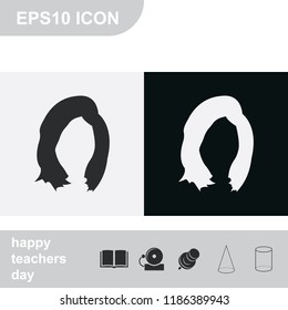 Asymmetric cut hair silhouette. Woman hairstyle flat black and white vector icon. Bouffant hairstyle.