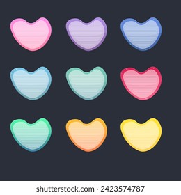Asymmetric Different Colors Set Heart Note Pad Icon Window Isolated Vector