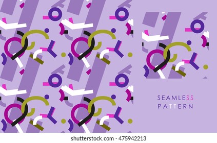 Asymmetric dynamic abstract  geometric seamless endless flat pattern ussr Suprematism Malevich and constructionism artists style. Postcard, poster, stickers. Wallpaper, fabric. Clothes print