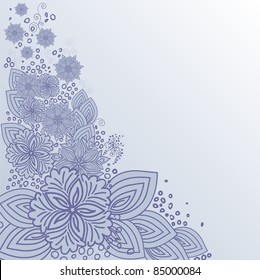 asymmetric gray background with a hand-drawn flowers