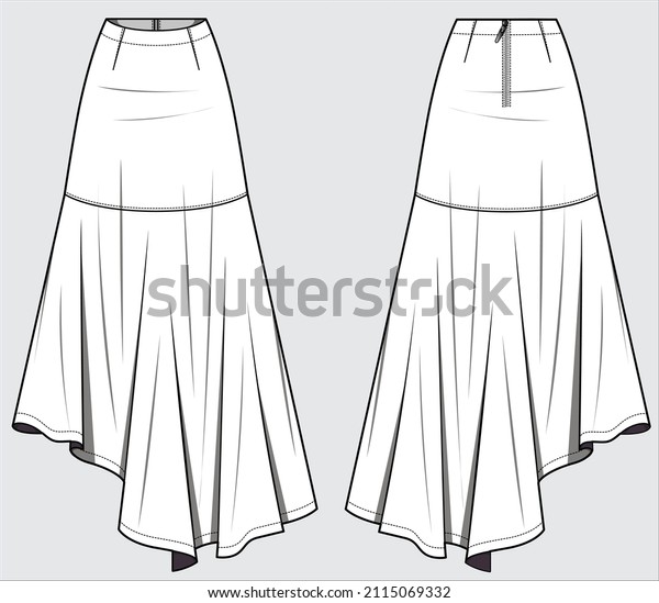 ASYMMETRIC HIGH LOW SKIRT FOR  WOMEN IN EDITORIAL\
VECTOR  FILE