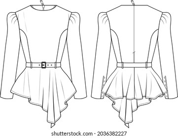 Asymmetric long sleeve blouse with belt 