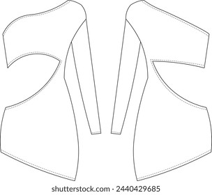 Asymmetrischer Hals Saum Drop Schulter Ein Langarm von der Schulter Low Cut Eine Schulter Mini Body-Con Kleid Vorlage Technische Zeichnung Flach Sketch CAD Mockup Mode Frau Design Stil Modell