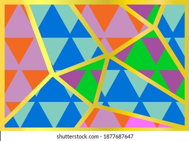 Asymmetrisches Muster. Digitale Freehand-Kunst, Dreieck-Textur. Vektorgrafik-Flickenteppichboden, quilter Hintergrund. Dekorative Elemente, Gold-Linien-Striche Ornament für Flyer, Poster, Teppich, Deckel, Stoffdruck.