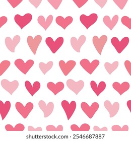 Asymmetric Pink hearts Seamless pattern. Valentine's day background. Hand drawn Heart Shapes. Flat Design illustration. Template for package wrapping paper textile print