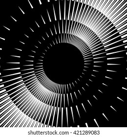 Asymmetric radial, radiating irregular lines. Abstract geometric illustration.