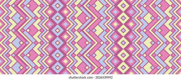 Asymmetric rhombus ethnic motifs vector geometric pattern. Mosaic chevron texture peruvian ornament. Fabric repeating pattern. Fashion retro ornament. Ethnic ornamental motif