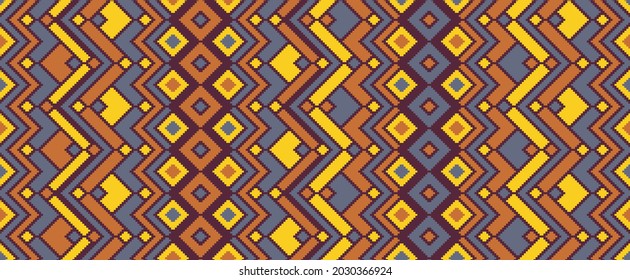 Asymmetric rhombus ethnic motifs vector geometric pattern. Embroidery batik patchwork mexican ornament. Carpet repeat pattern. Interior decor bohemian ornament. Cute background.