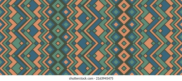 Asymmetric rhombus traditional motifs vector geometric pattern. Mosaic chevron texture pagan ornament. Textile repeat pattern. Interior decor boho ornament. Ikat tribal design.