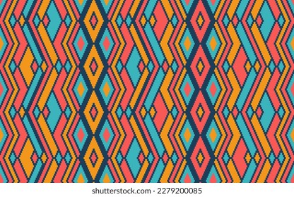 Asymmetric rhombus traditional motifs vector geometric pattern. Mosaic chevron texture peruvian ornament. Tapestry endless pattern. Fashion elegant ornament. Ikat tribal design.
