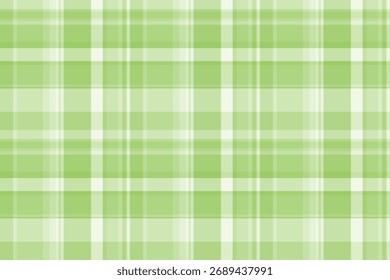 Asymmetric seamless check vector, linear fabric texture pattern. Stitch background plaid textile tartan in light and green colors palette.