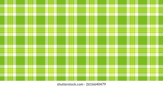 Asymmetric seamless plaid texture, top vector textile tartan. Skill check background pattern fabric in green and lime colors palette.