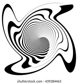 Asymmetric spiral shape isolated on white. Irregular, concentric lines abstract design element, geometric shape.