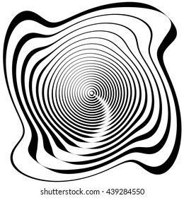 Asymmetric spiral shape isolated on white. Irregular, concentric lines abstract design element, geometric shape.