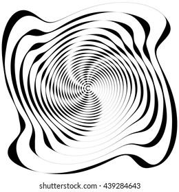 Asymmetric spiral shape isolated on white. Irregular, concentric lines abstract design element, geometric shape.