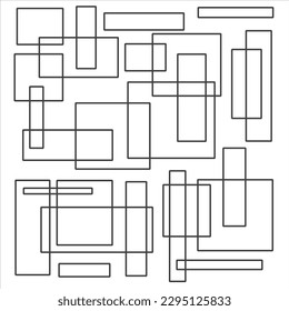 Asymmetrische Textur mit zufälligen Rechtecken, chaotisches abstraktes geometrisches Muster. Monochrome Tapete. Schwarz-Weiß-Vektorgrafik für Innenausstattung, Textilien, Tapeten