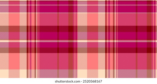 Asymmetric vector pattern check, flannel background textile fabric. Screen seamless plaid tartan texture in pink and red colors.