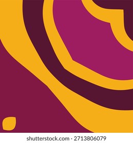 Um design abstrato assimétrico focado no canto superior direito, apresentando quatro arcos aninhados, angulares em ocre, magenta e ameixa.