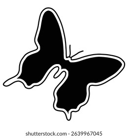 Asymmetrical Butterfly Silhouette Vector, Unique Wing Shape with White Outline.