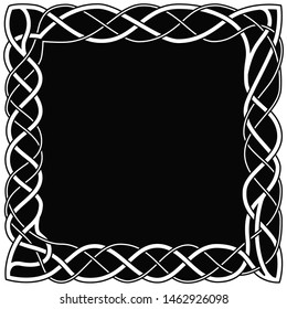 Asymmetrical Celtic White Frame On A Black Background. Vintage Style Or Art Nouveau.