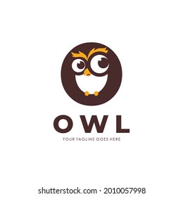 asymmetrical eye cute owl logo design in letter O. hidden message animal logo